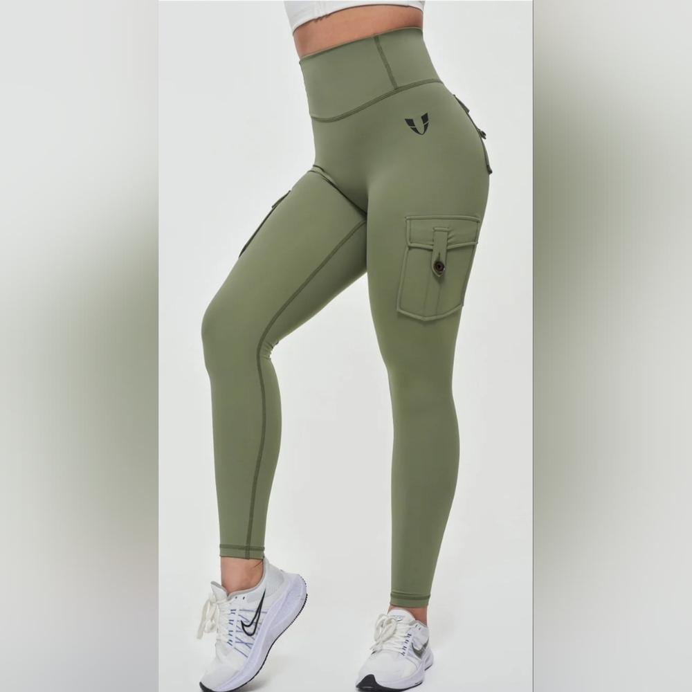 Firm Abs High-Waisted Body Sculpt Olive Leggings Sz XL